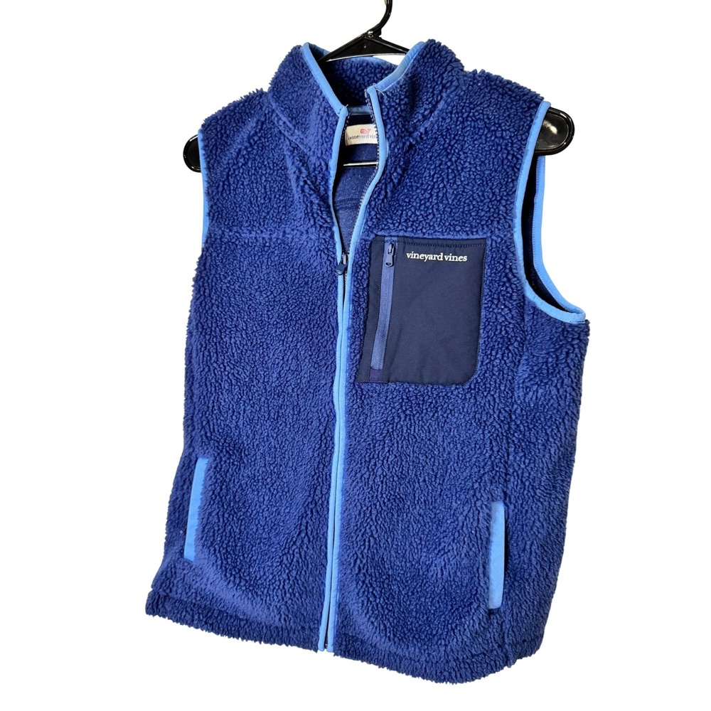 Vineyard Vines Womens Sherpa Fleece‎ Vest Royal Blue Full Zip Mock Neck Size M